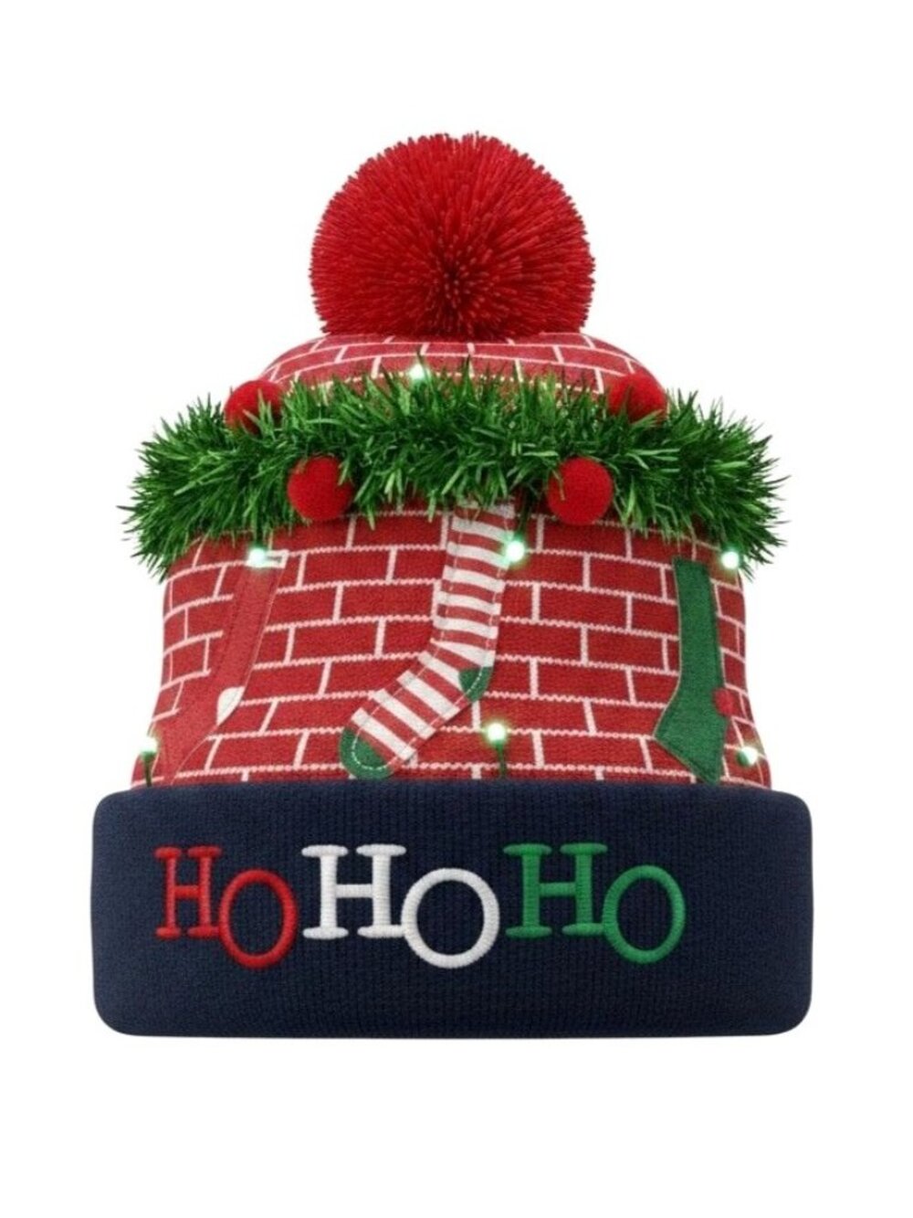 David & Young Light Up Christmas Beanie Hat Pom Pom HoHoHo Womens One Size NEW